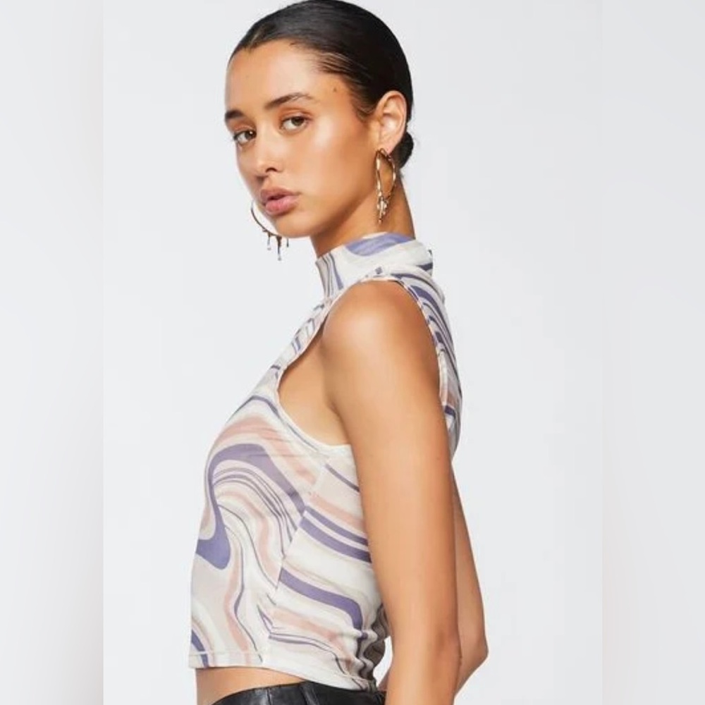 Mesh Marble Print Crop Top